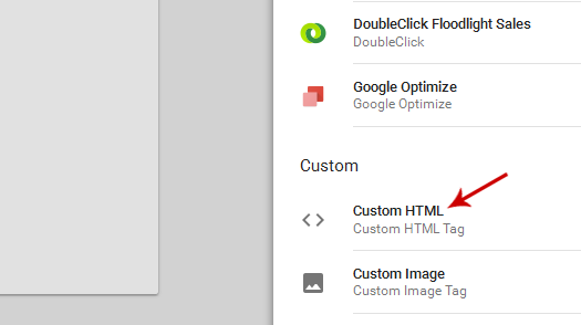 Choose Custom HTML Tag in Google Tag Manager