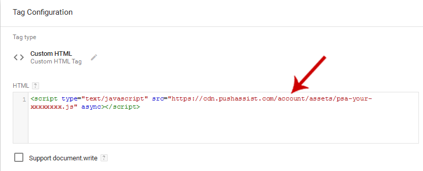 Adding PushAssist JS under Custom HTML Tag in Google Tag Manager