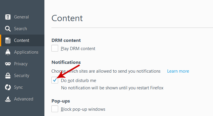 Disable Firefox Push Notification