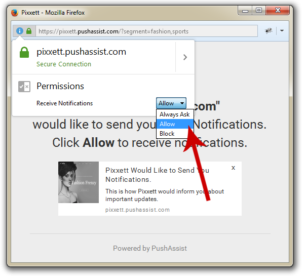 Enable Firefox Push Notification