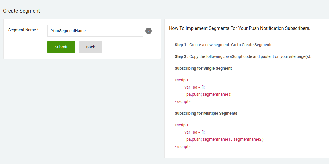 Create Segment Details